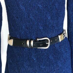Black Leather Belt Muti-Strand Metal Western Style
